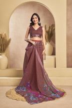 Vastranavya Coffee Digital Printed Linen Ready To Wear Designer Saree with Unstitched Blouse - Distacart