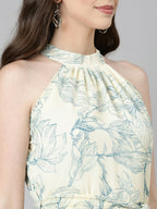 Souchii Cream & Blue Floral Chiffon Maxi Dress