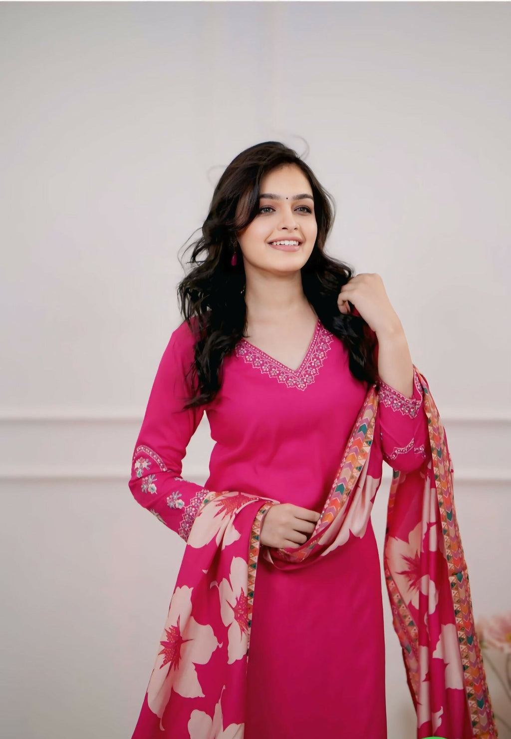 The52 Pink Women's Beautiful Viscose Silk Fabric Embroidered Work Straight Kurta Pant and Dupatta Set - Distacart