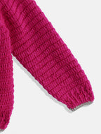 Chutput Kids Woollen Hand Knitted Full Sleeves Bird Detail Sweater For Baby Boys - Magenta