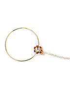 Gold-Pleated Red White Kundan Studded Beaded Chained Nosepin - Ruby Raang - Distacart