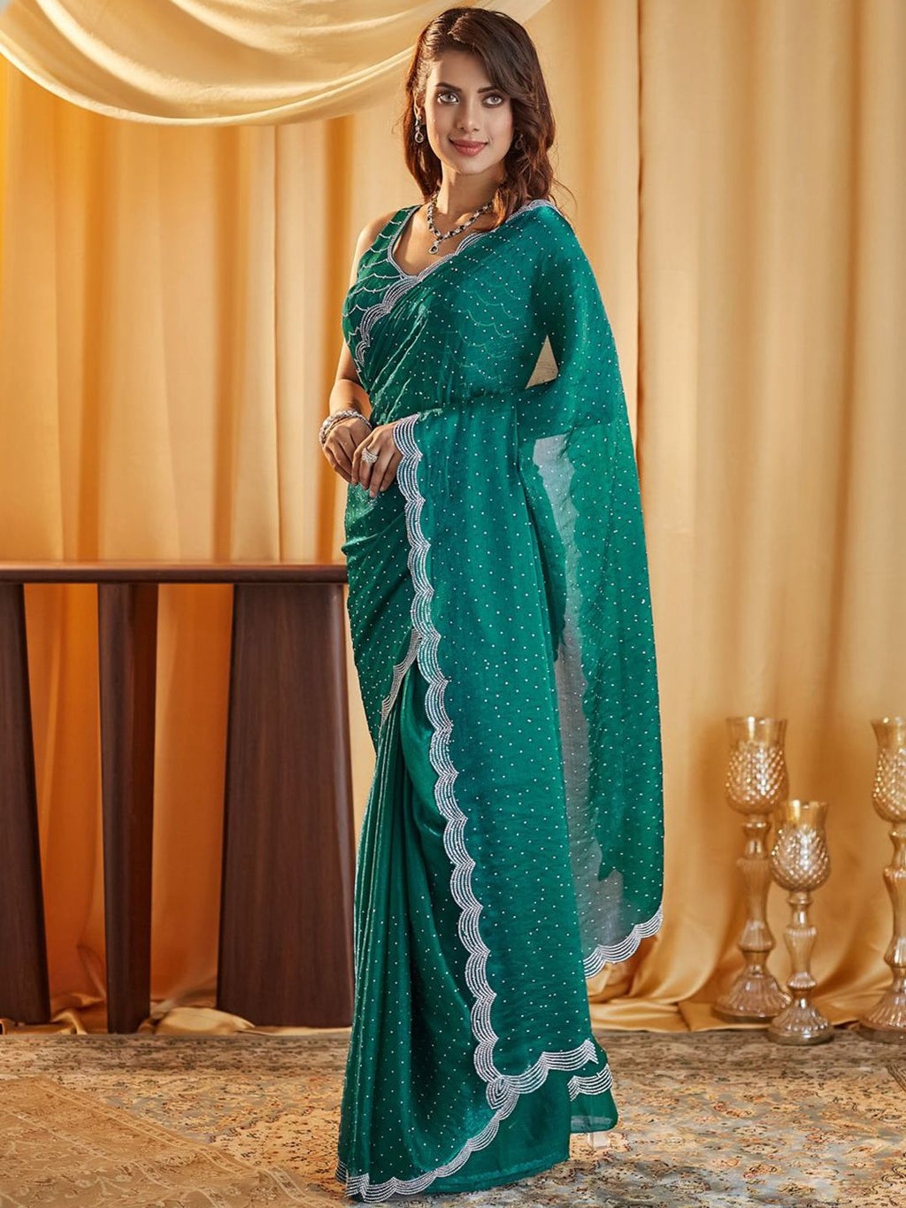 kasee Embellished Beads and Stones Pure Silk Saree