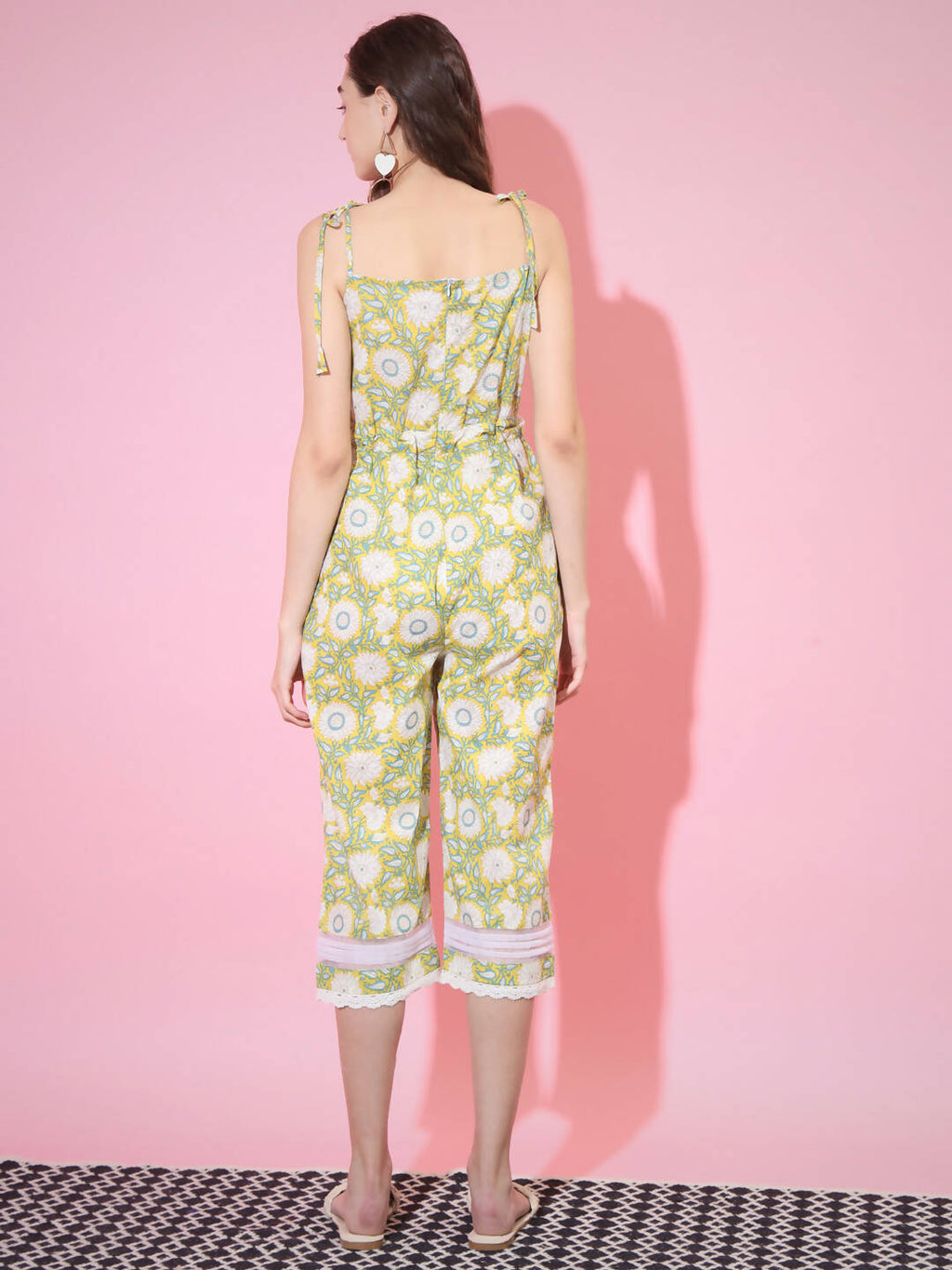 Myshka Women's Cotton Yellow Printed Jumpsuit
