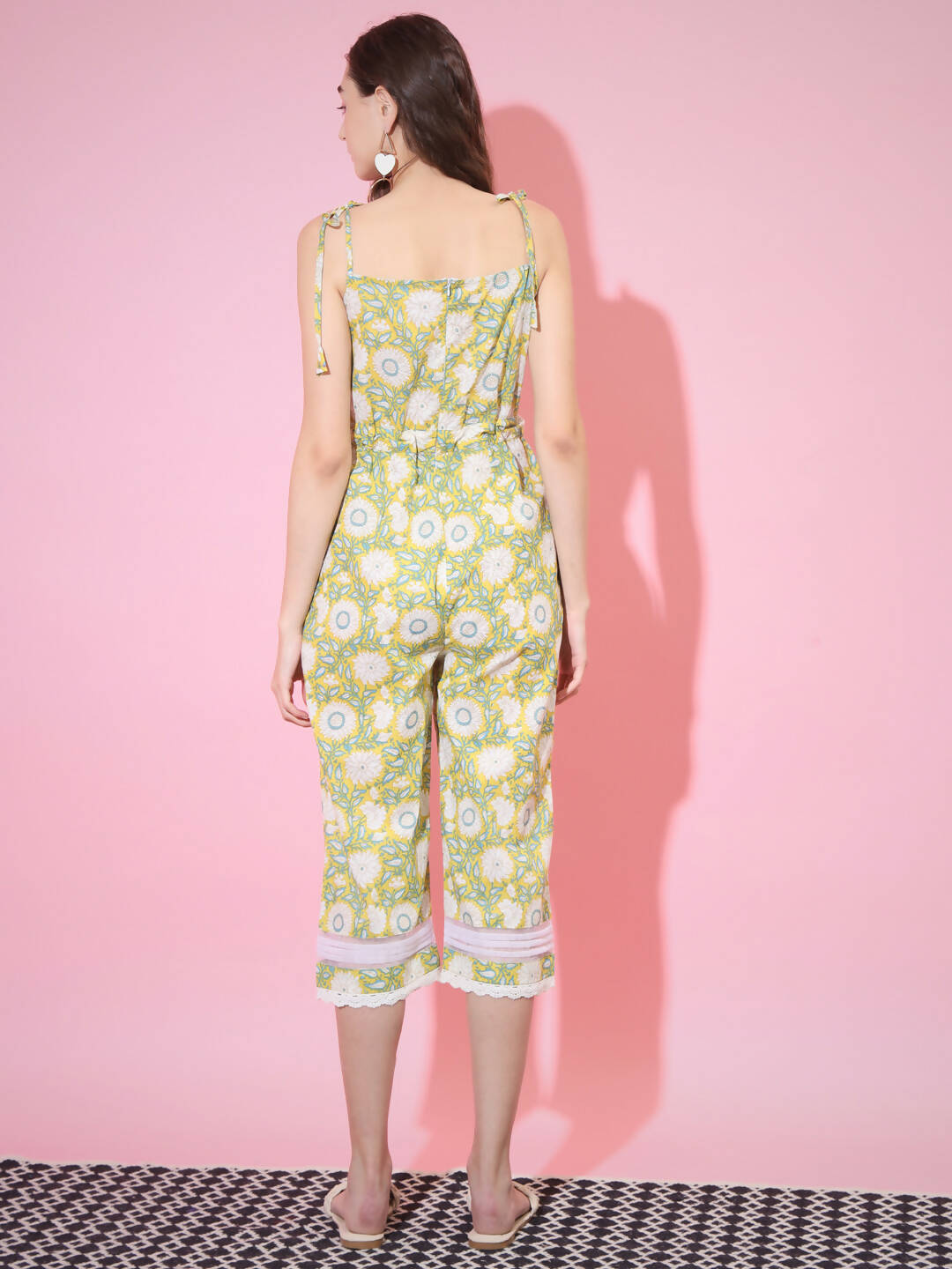 Myshka Women's Cotton Yellow Printed Jumpsuit