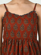 Myshka Women's Rust Ethnic Motifs Printed Top