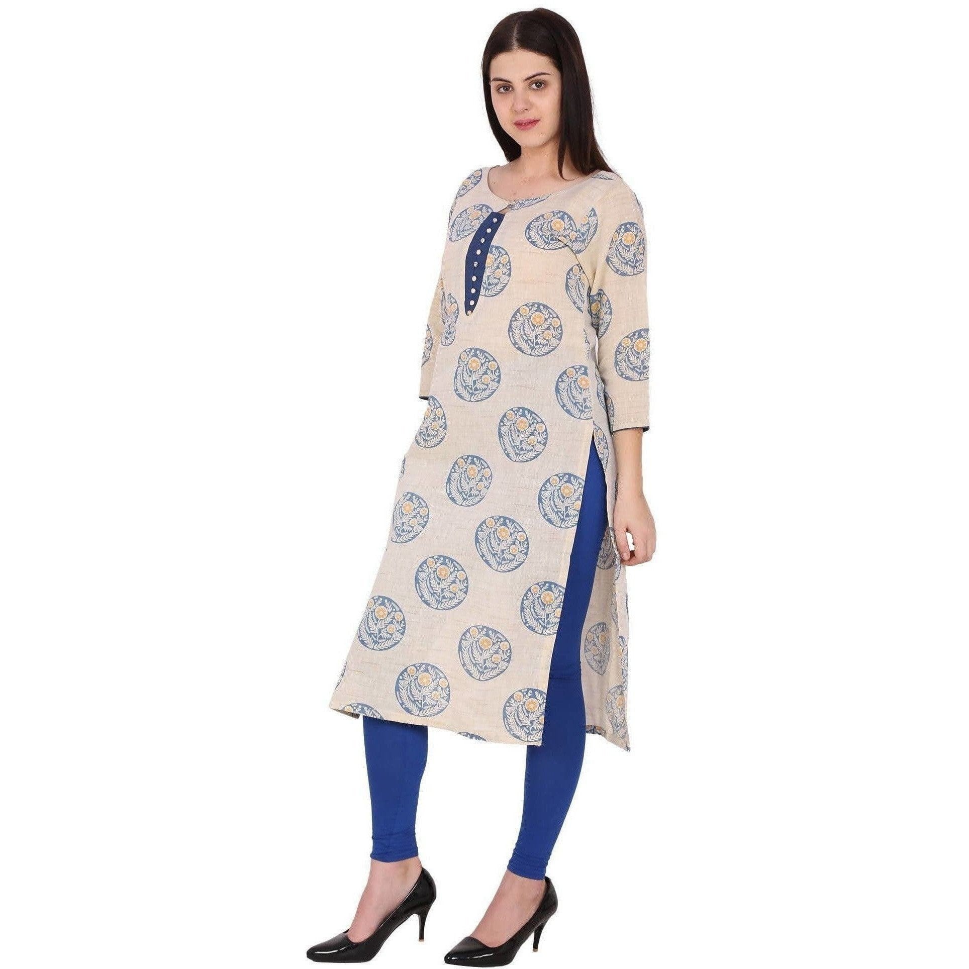 Kanoor Women's White Cotton Straight Kurti
