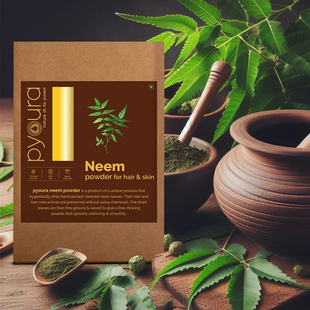 Pyoura Neem Leaf Powder 100% Pure & Natural Hygienically Dried Pack For Healthy Scalp & Strong Hair