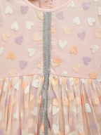 Ahalyaa Pink Net Glitter Print kids Dress For Girls