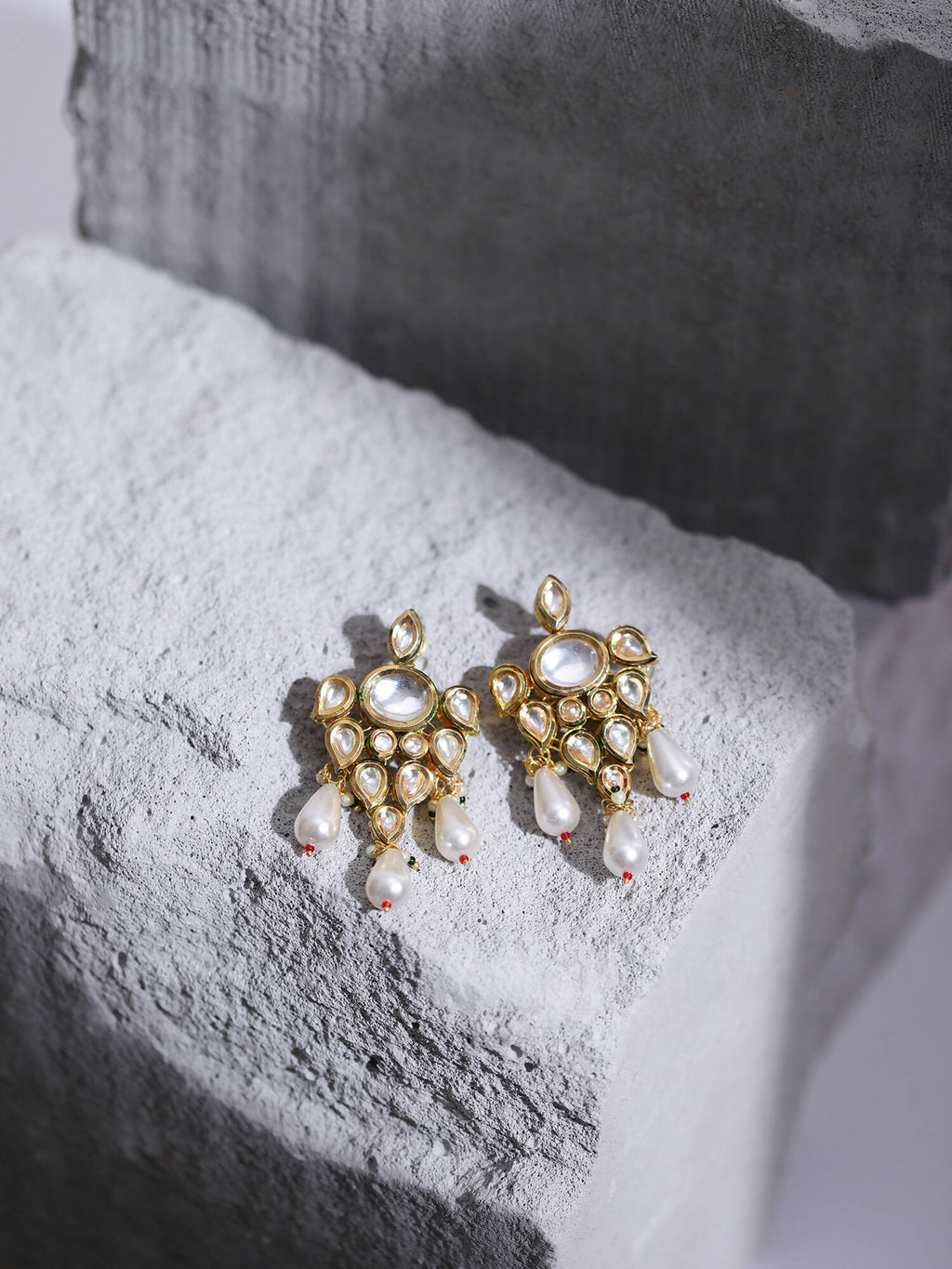 Gold-Toned White Contemporary Gold-Plated Drop Earrings - Ruby Raang - Distacart
