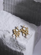 Gold-Toned White Contemporary Gold-Plated Drop Earrings - Ruby Raang - Distacart