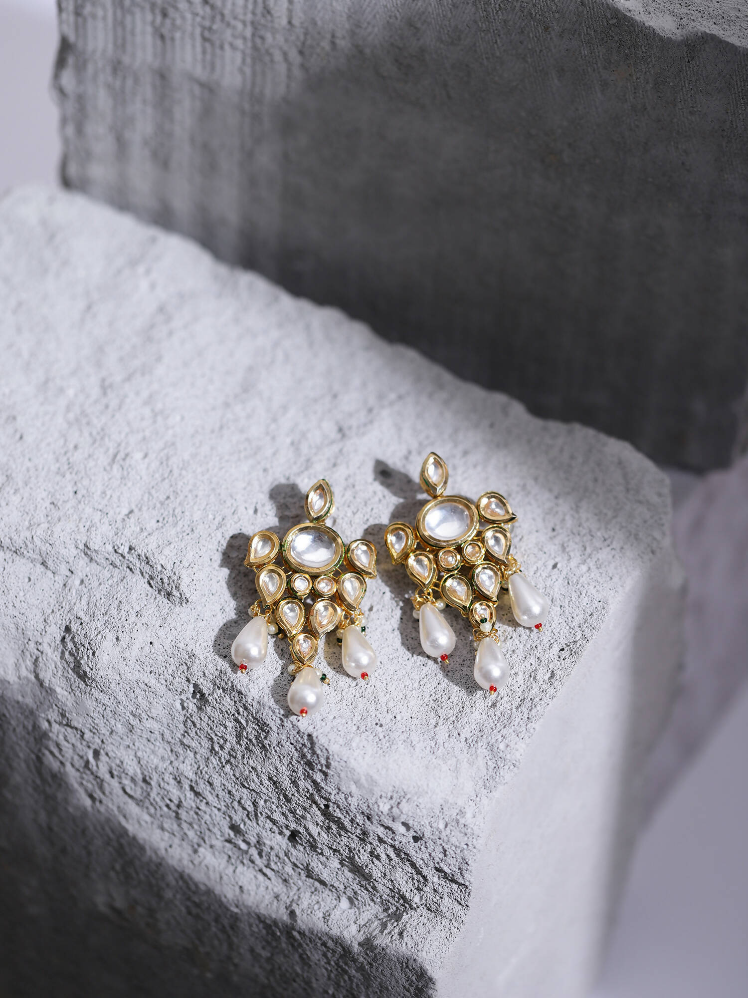 Gold-Toned White Contemporary Gold-Plated Drop Earrings - Ruby Raang - Distacart