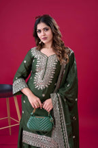 Teeya Creation Green Colour Chinnon Silk Heavy Embroidery Work Fully Stitched Salwar Suit - Distacart