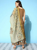 Ahalyaa Women's Brown Colour Cotton Blend Digital Printed Kurta Palazzo Set With Dupatta - Distacart