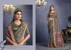 Brown Tusser Silk Geometric Printed Saree With Unstitched Blouse - Mohmanthan Aahana