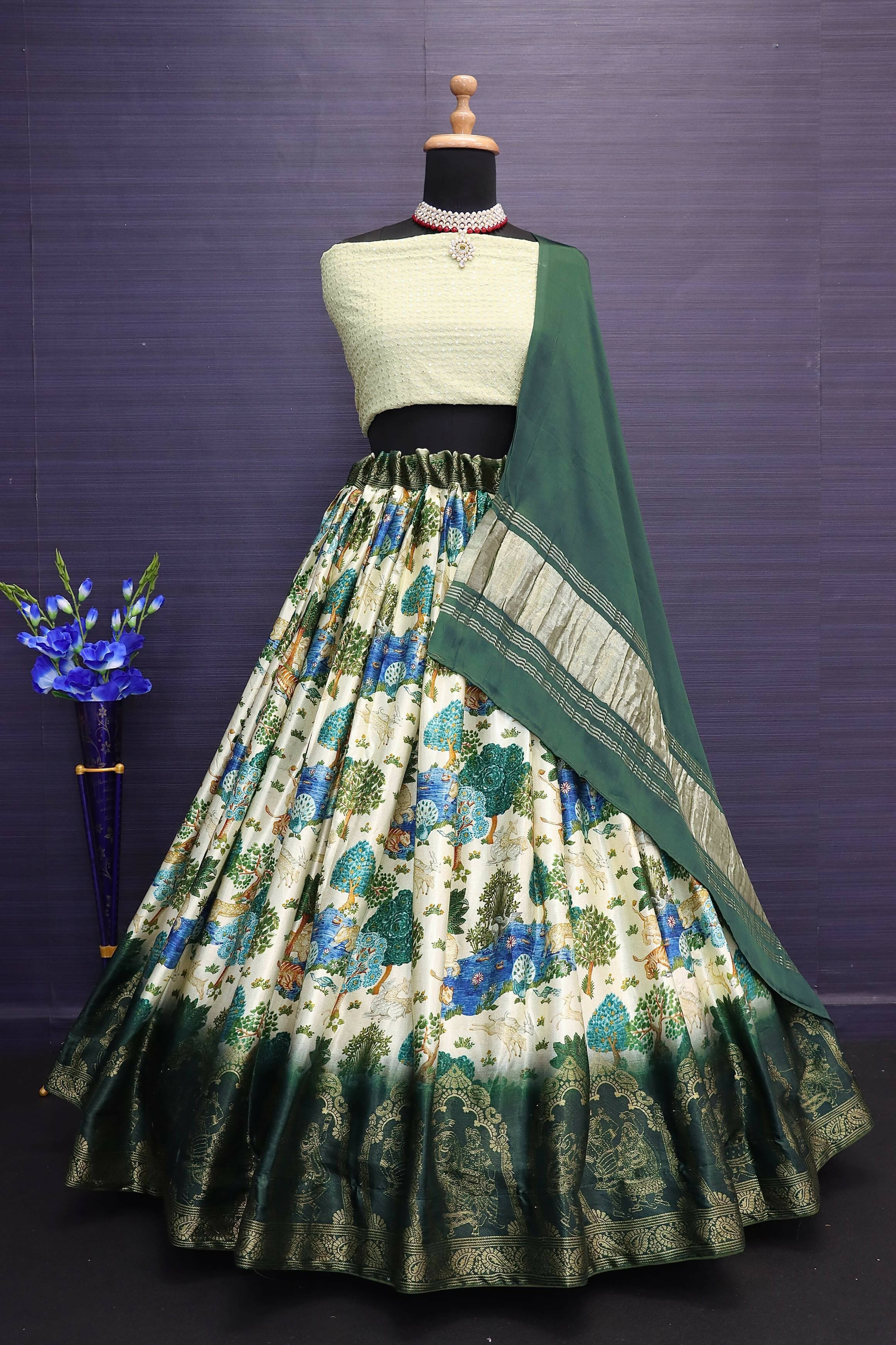 DEIANA'S Beautiful Gaji Silk Printed With Heavy Zari Lehengha Choli - Cream