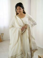 The52 Women's Gorgeous Chinon Silk Fabric Embroidery Work Flared Anarkali Pant and Dupatta Set - Distacart