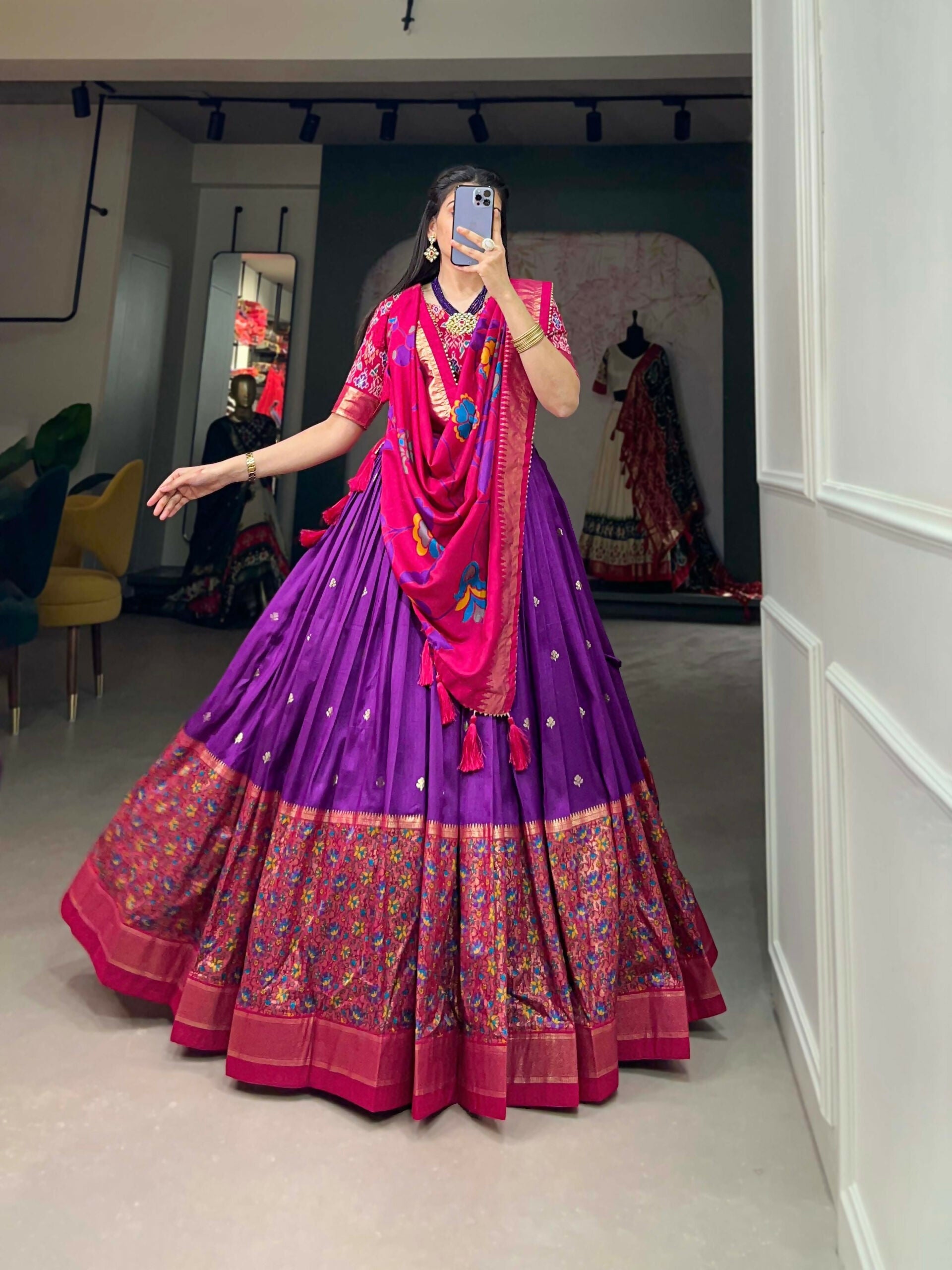 Vastranavya Stunning Look Tussar Silk Printed With Foil Work Indian Lehenga Choli - Purple