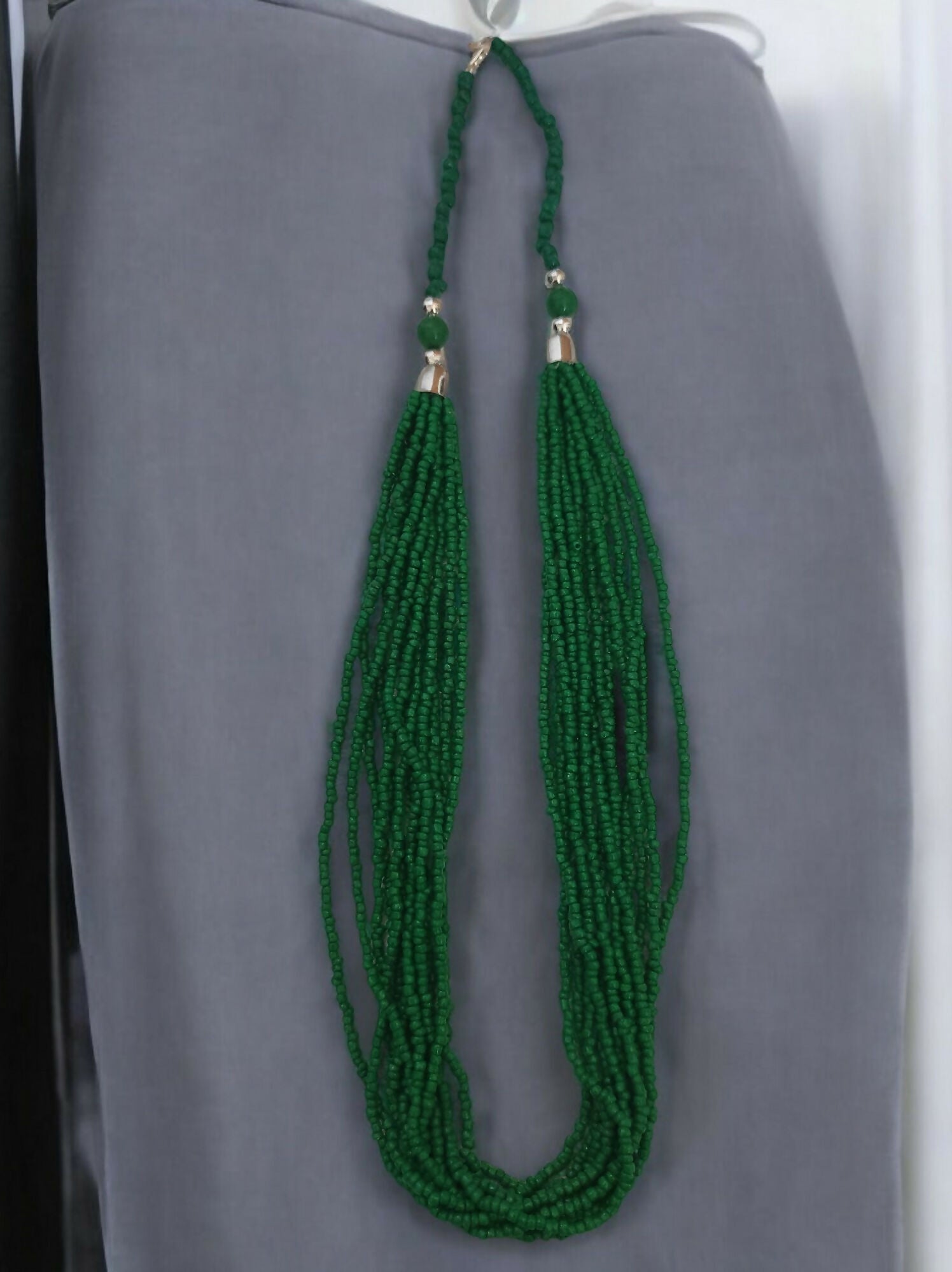 Inhanns Bloom Handmade Beaded Only Necklace - 12 Layers - Dark Green Necklace