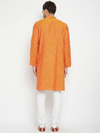Even Apparels Orange Pure Cotton Long Men's Kurta With Band Collar - Distacart