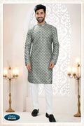 Joban Fashion Men's Green Straight Silk Thread Embroidery All Over Kurta Set