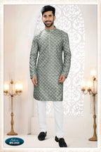 Joban Fashion Men's Green Straight Silk Thread Embroidery All Over Kurta Set