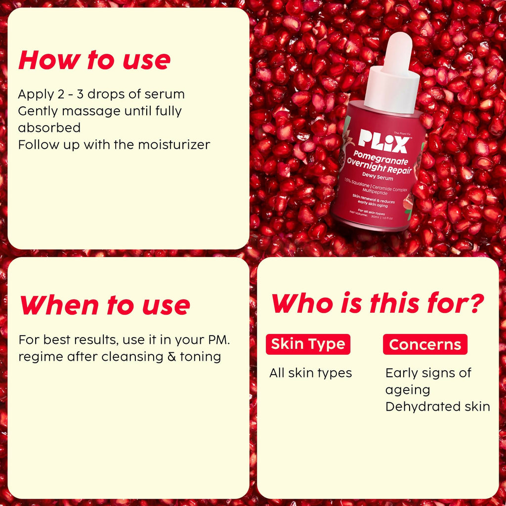 PLIX The Plant Fix Pomegranate Overnight Repair Dewy Serum - Reduce Fine Lines & Wrinkles