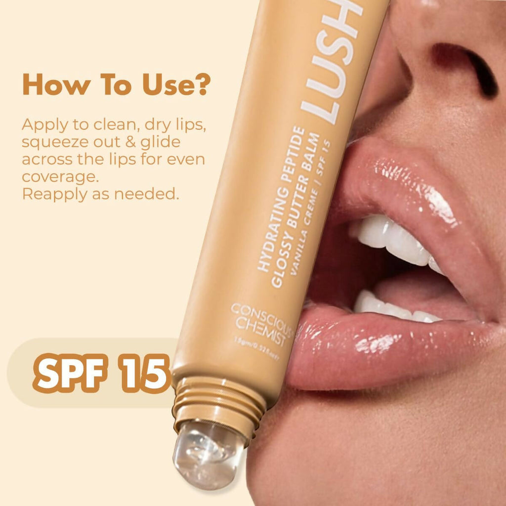 Conscious Chemist Peptide Lip Balm, Lush Lips with SPF15 - Vanilla Creme