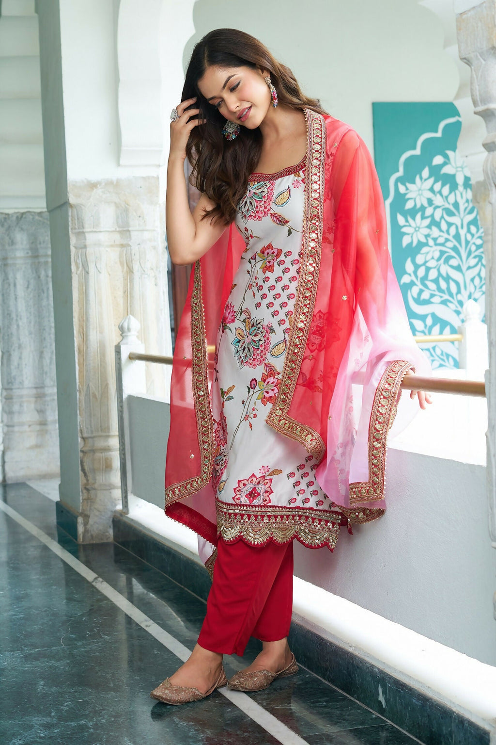 Joban Fashion White Kurta Set Georgette Embroidery Sequence Work - Distacart