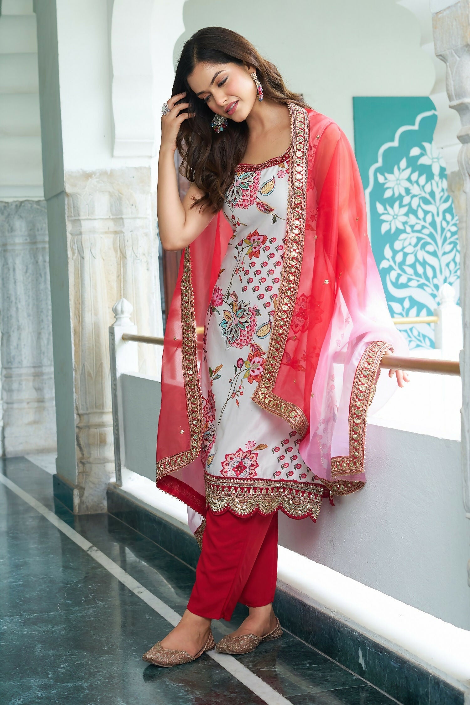 Joban Fashion White Kurta Set Georgette Embroidery Sequence Work - Distacart
