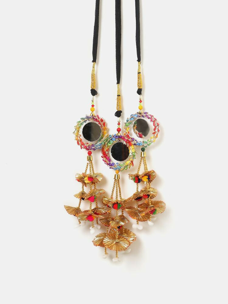 Ruby Raang Gold Gota Pati Work And Colorful Pastel Hues Threads With Shell And Black Thread And Mirror Work - Distacart
