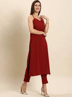 Janasya Maroon Kurta with Trousers & With Dupatta - Distacart