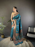 Joban Fashion Banarasi Blue Woven Soft Silk Saree - Distacart