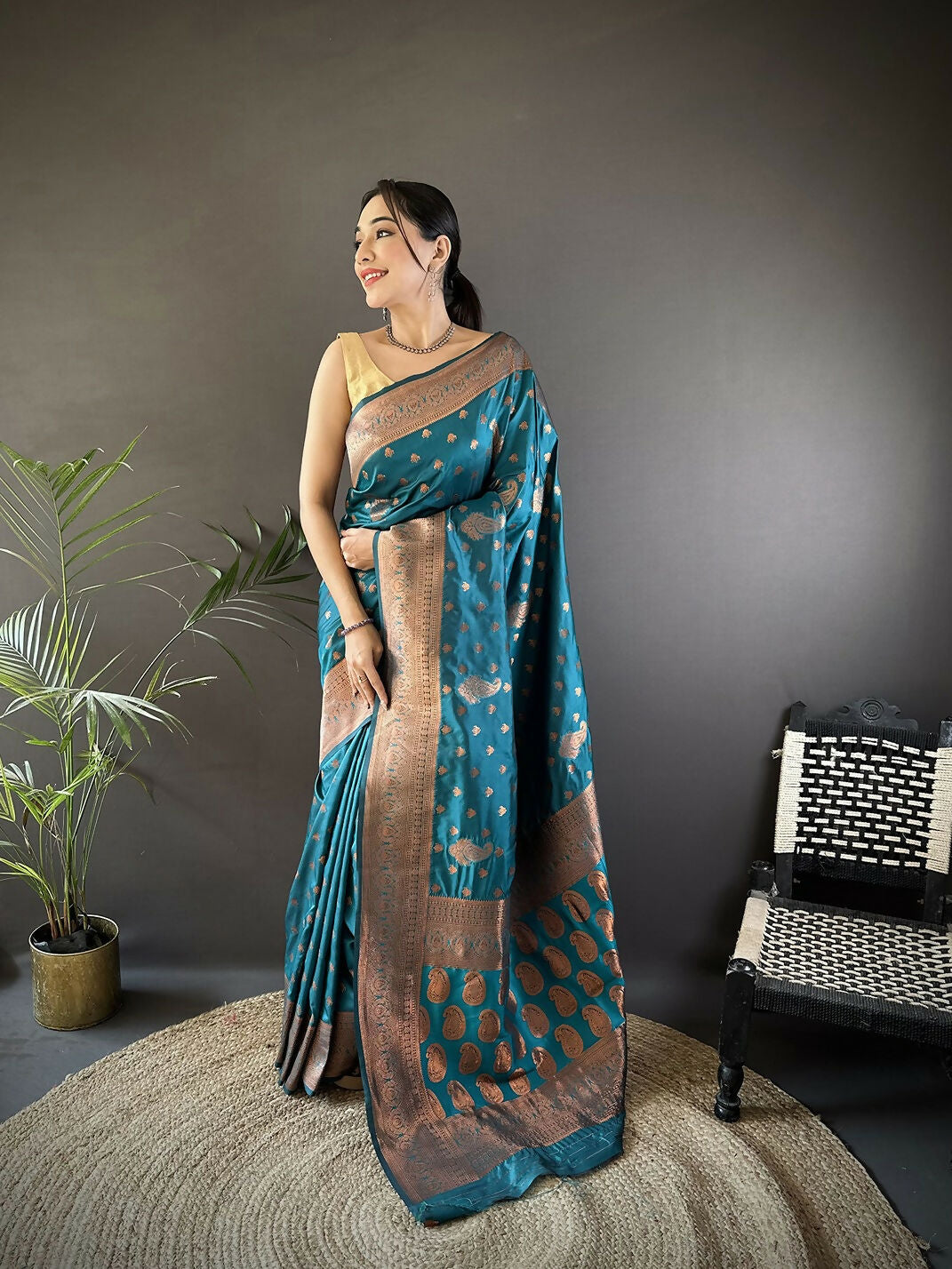 Joban Fashion Banarasi Blue Woven Soft Silk Saree - Distacart