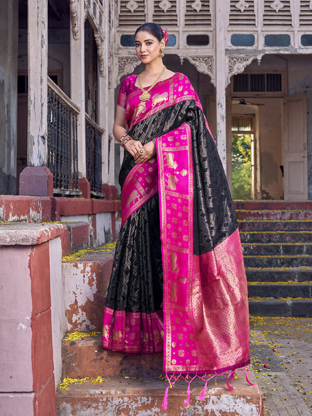 Shree Shyam Fashion Black Soft Silk Saree