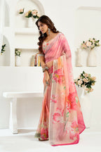 Vastranavya Peach Digital Printed Linen Ready To Wear Designer Saree with Unstitched Blouse - Distacart