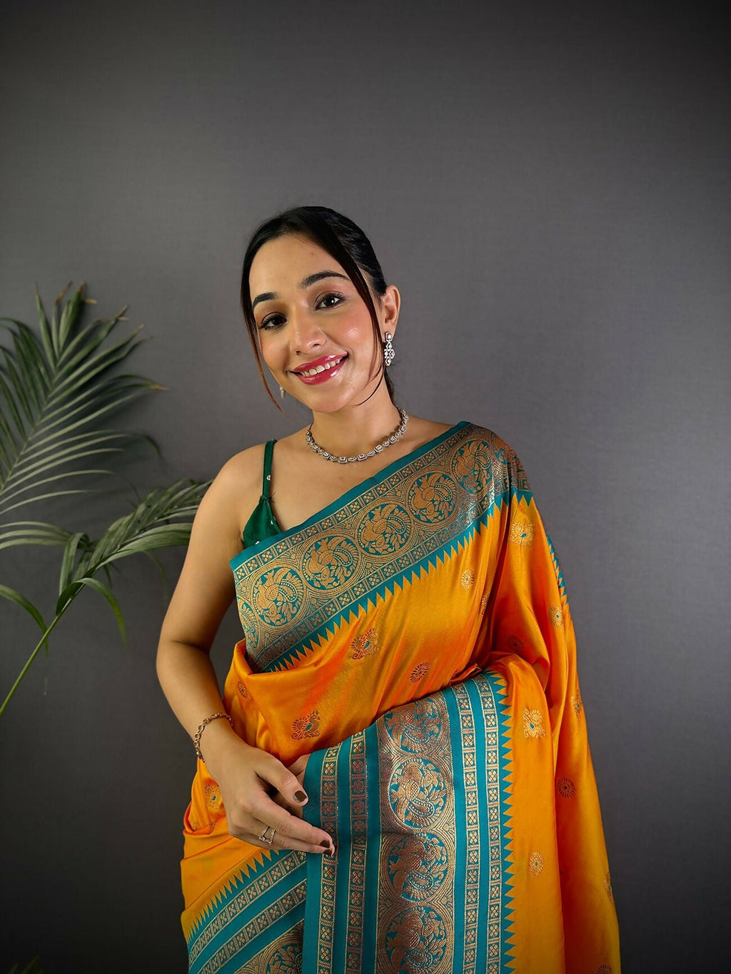 Joban Fashion Banarasi Orange Woven Soft Silk Saree - Distacart