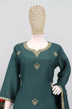 Teeya Creation Teal Color Chinon Silk Heavy Embroidery Work Party Wear Palazzo Set - Distacart