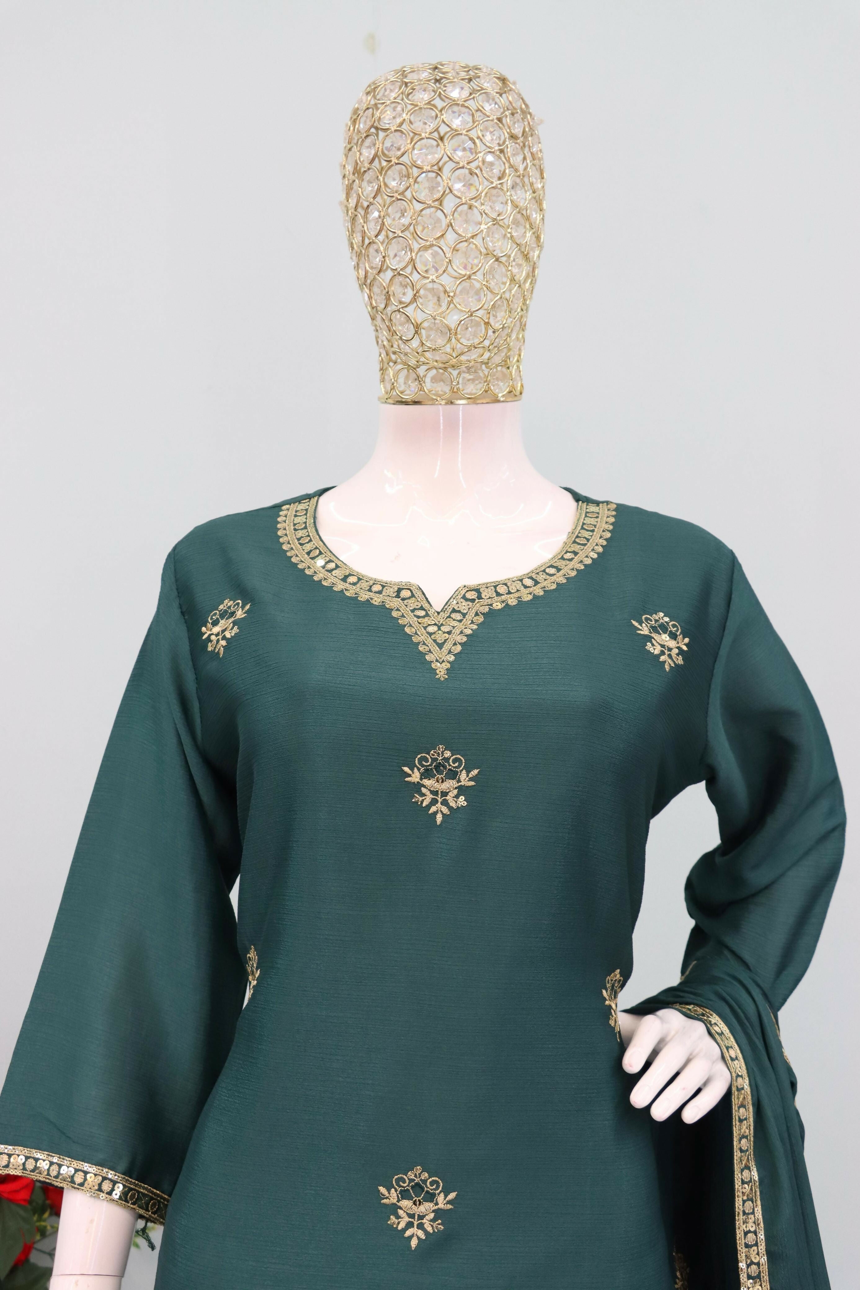 Teeya Creation Teal Color Chinon Silk Heavy Embroidery Work Party Wear Palazzo Set - Distacart