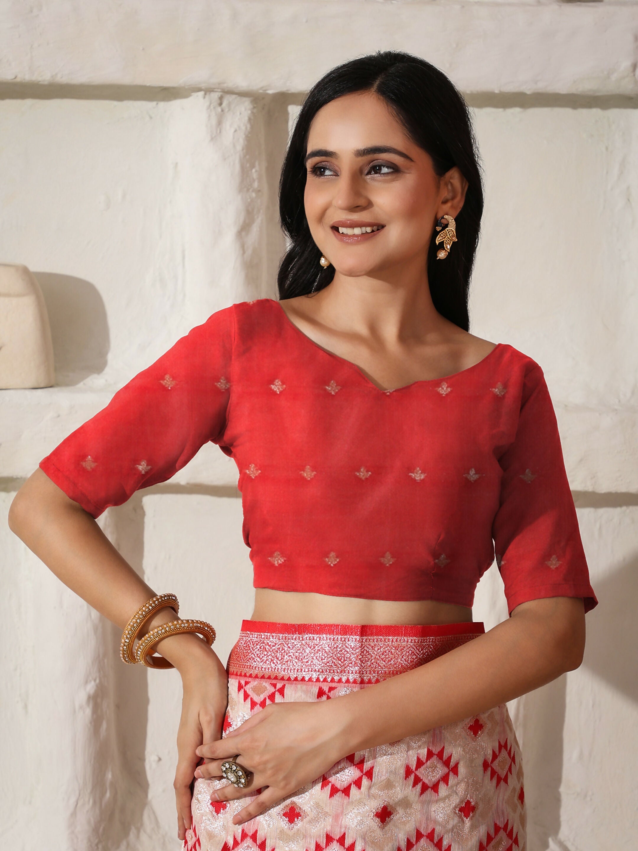 Shree Shyam Fashion Linen Cotton Red & White Saree - Distacart