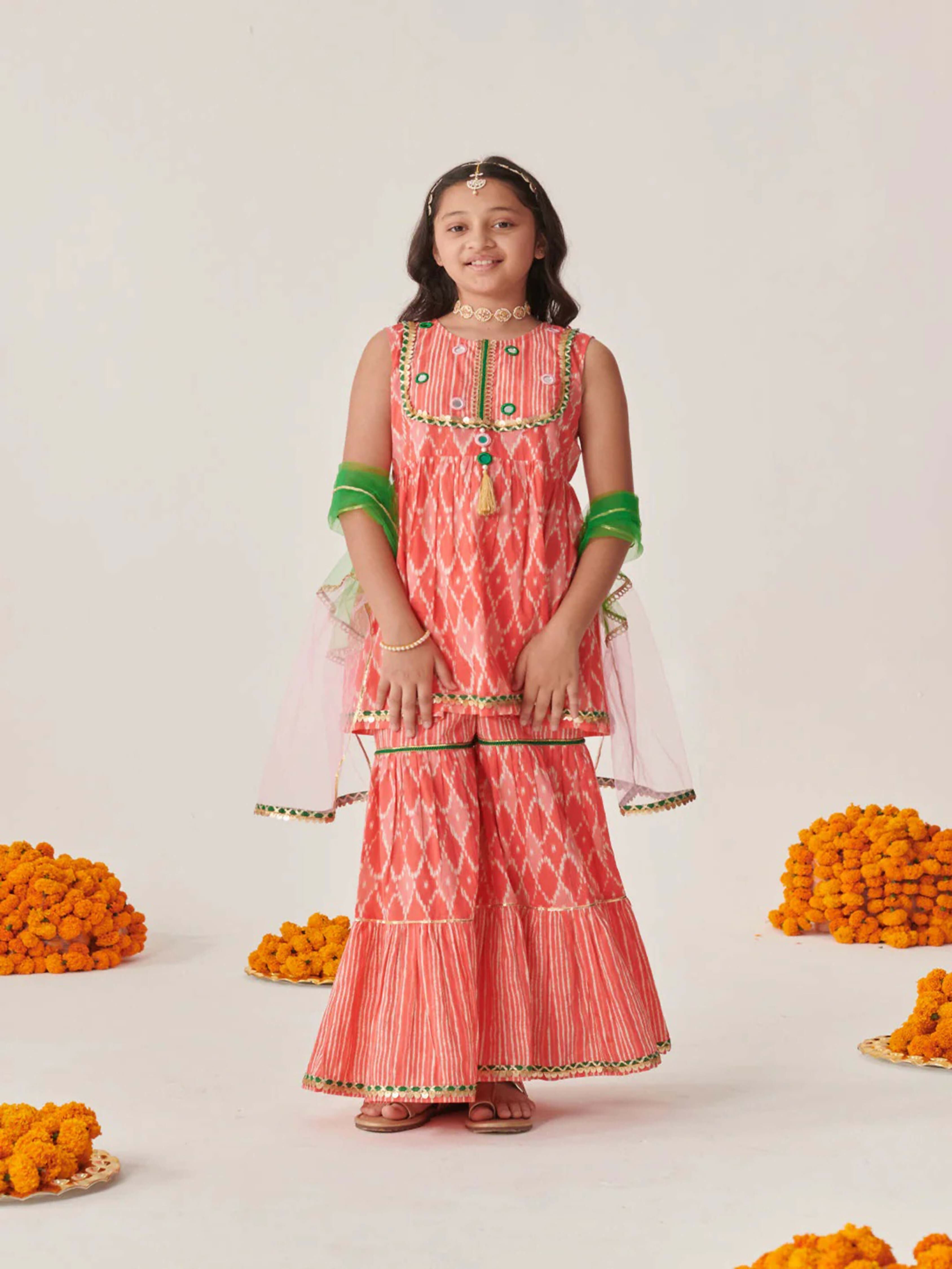 Joban Fashion Girl's Peach Color Sharara Set