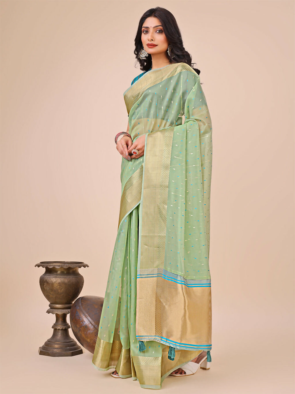Shree Shyam Fashion Florance Green Organza Saree