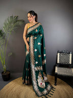 Joban Fashion Banarasi Deep Teal Woven Soft Silk Saree - Distacart