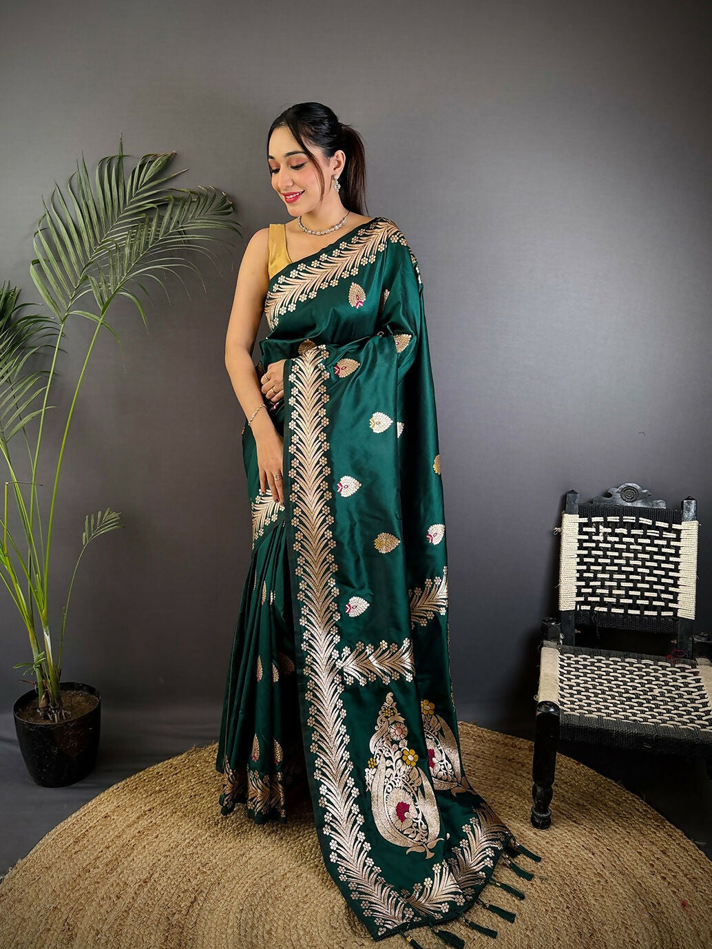Joban Fashion Banarasi Deep Teal Woven Soft Silk Saree - Distacart