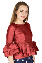 Aastha Fashion Women's Maroon Art Silk Bell Sleeves attire with Poly Cotton Lining Blouse