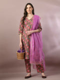 Myshka Women's Multi Printed Cotton Straight Party Kurta Set With Dupatta