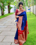 DEIANA'S Beautiful Designer Golden zari Soft Lichi Silk Saree - Blue
