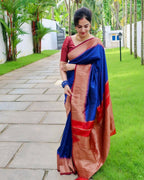 DEIANA'S Beautiful Designer Golden zari Soft Lichi Silk Saree - Blue