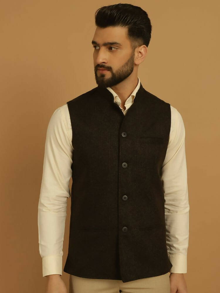 Even Apparels Nehru Jacket With Welt Pockets - Brown