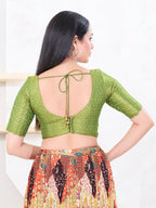 Joban Fashion Green Tissue Elbow Sleeveless Back Open Blouse