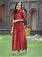 Juniper Women Maroon Chanderi Silk Solid Anarkali Kurta - Distacart